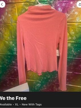 We The Free Coral Ribbed Mock Neck Long Sleeve Top
